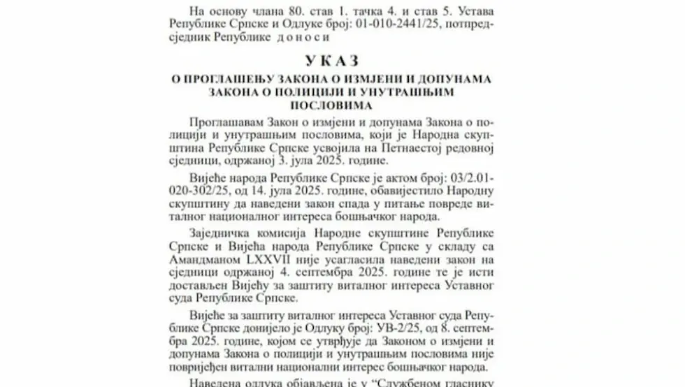 Pranjić potpisao ukaz umjesto Dodika