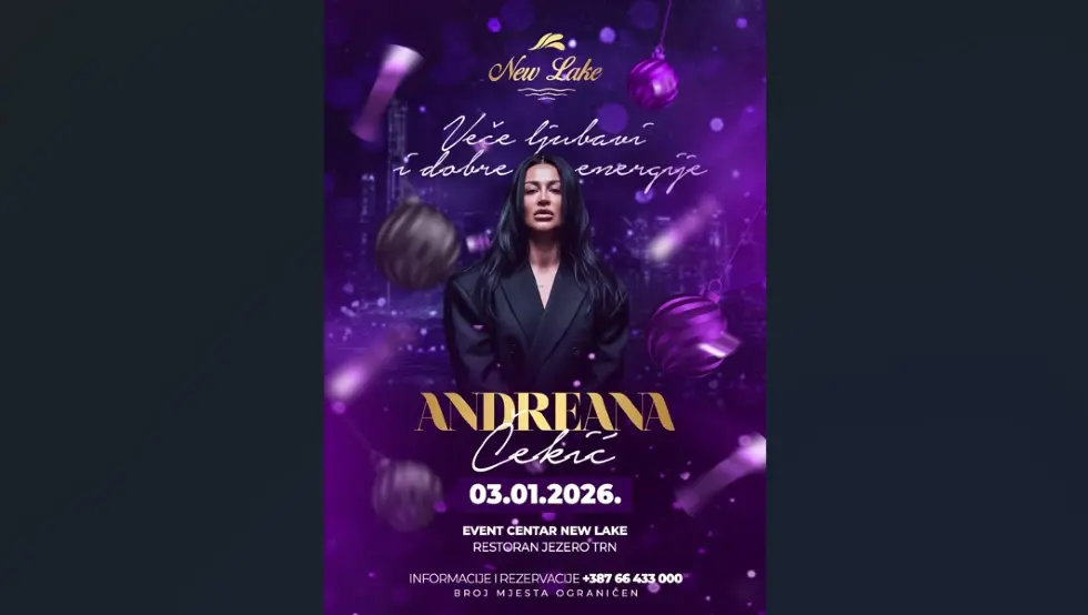 Андреана Чекић отвара 2026. годину у Бањалуци: Вече љубави и добре енергије