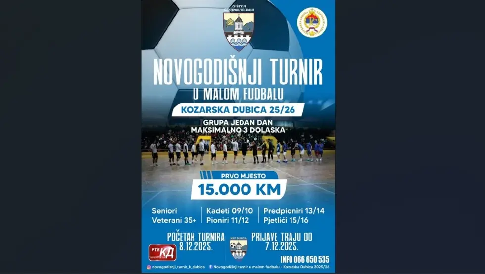 Козарска Дубица: Новогодишњи турнир у малом фудбалу почиње 10.децембра
