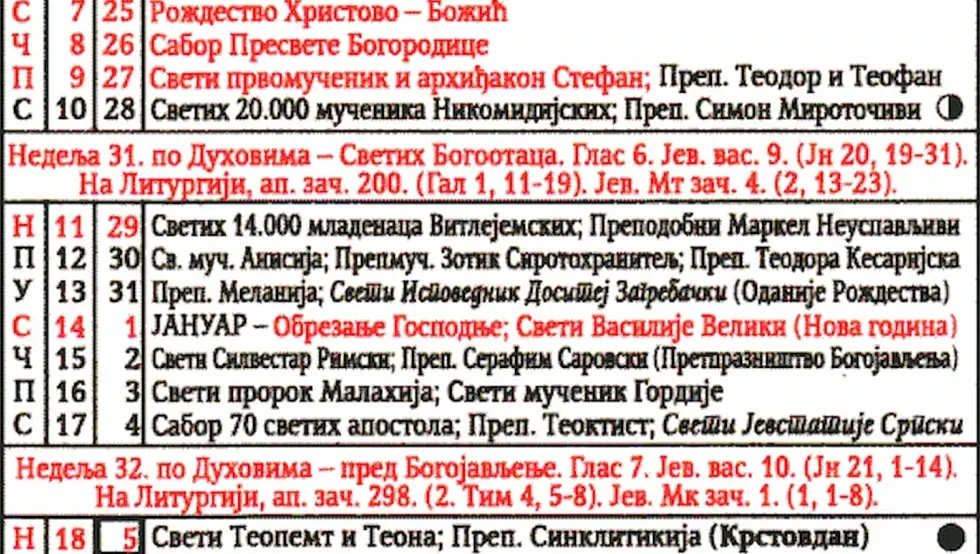 црквени калнедар