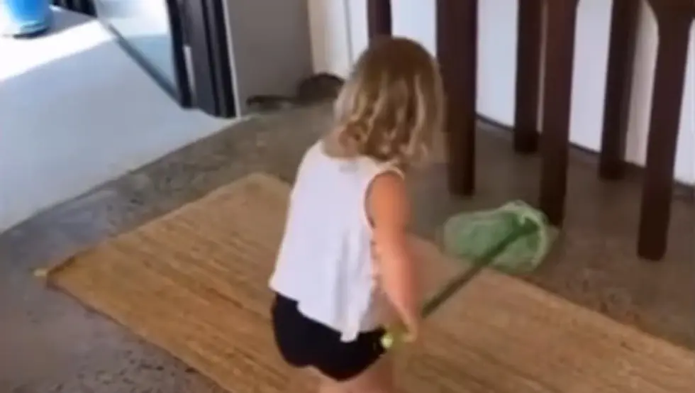 Дјевојчица избацује огромну змију из куће