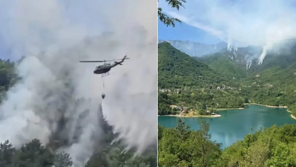 Пожар на подручју Јабланице не јењава: Ватрогасци и хеликоптер ОС БиХ у борби са ватреном стихијом