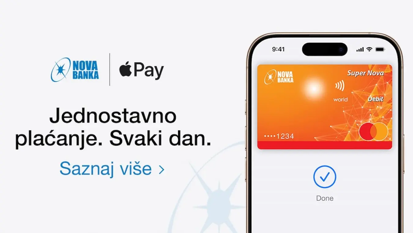 Нова банка доноси Apple Pay у БиХ! Плаћајте брзо, једноставно и сигурно својом Mastercard картицом путем iPhone и Apple Watch уређаја.