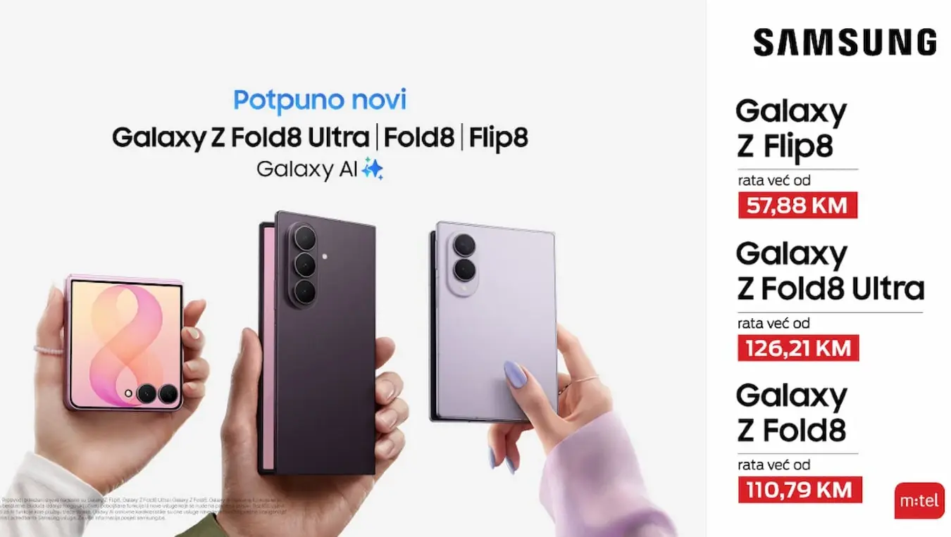 Нова Samsung Galaxy Z серија у m:tel понуди! Изаберите Z Fold8 Ultra, Fold8 или Flip8 уз куповину на рате. Поручите online или на 0800 50 000.