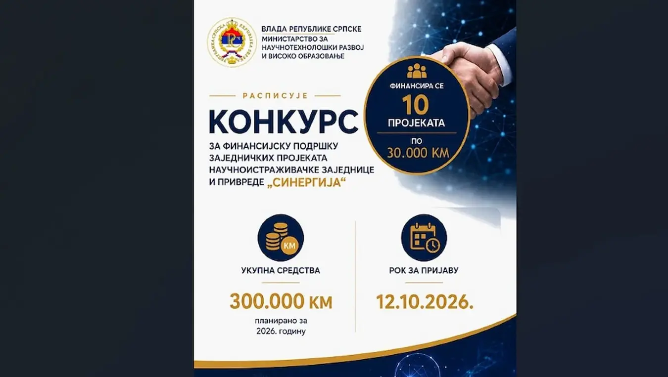 Расписан конкурс "Синергија": 300.000 КМ за заједничке пројекте науке и привреде у Српској