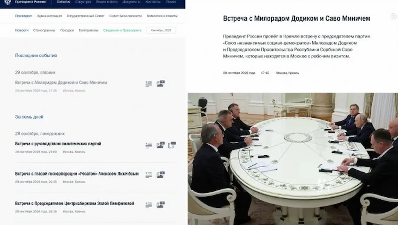Кремљ објавио детаље разговора Путина са Додиком и Минићем