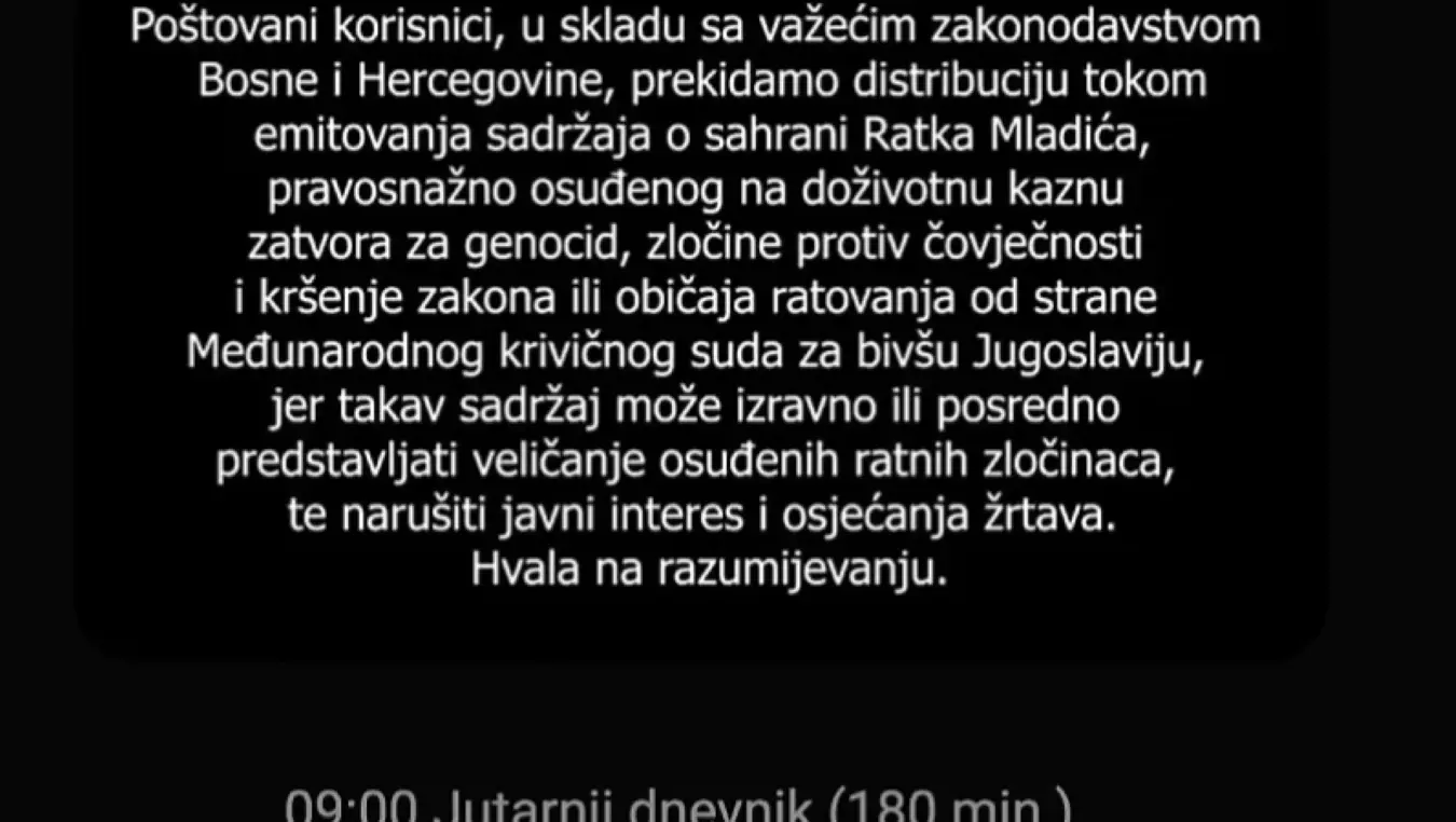 БХ Телеком укинуо сигнал РТРС-а и АТВ-а због сахране Ратка Младића, упутили поруку корисницима