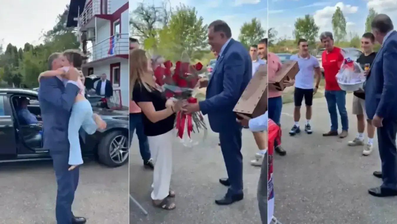 Додик с породицом Средић која се из Њемачке вратила у Омарску